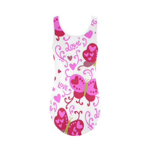 Cute Pink Hearts Butterfly Love Pattern Vest One Piece Swimsuit (Model S04)
