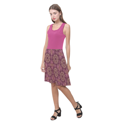 Raspberry Rose and Mauve Doily Atalanta Casual Sundress(Model D04)