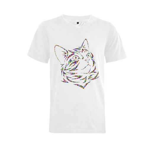 Abstract Triangle Cat White Men's V-Neck T-shirt  Big Size(USA Size) (Model T10)