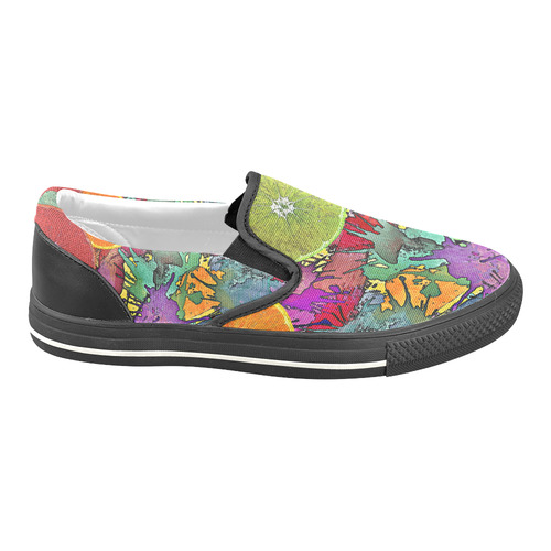 Pop Art Pattern Mix ORANGES SPLASHES multicolored Women's Unusual Slip-on Canvas Shoes (Model 019)
