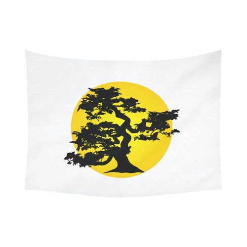 Bonsai Tree Sun Cotton Linen Wall Tapestry 80"x 60"