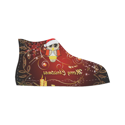 Cute christmas owl on red background High Top Canvas Women's Shoes/Large Size (Model 017)