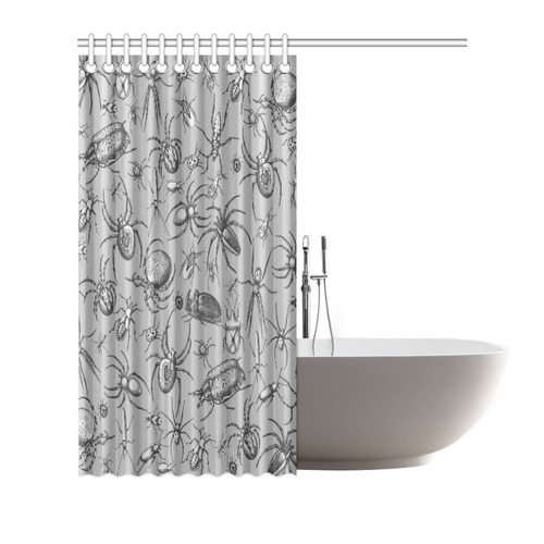 beetles spiders creepy crawlers insects grey Shower Curtain 66"x72"