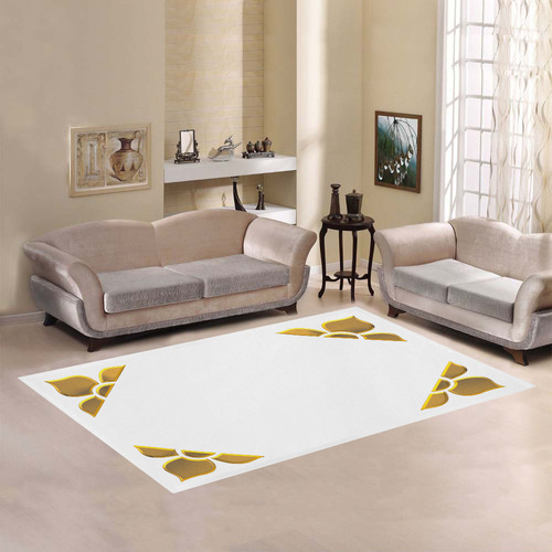 3-D Look Metallic Golden Half Flowers Border on White Area Rug7'x5'