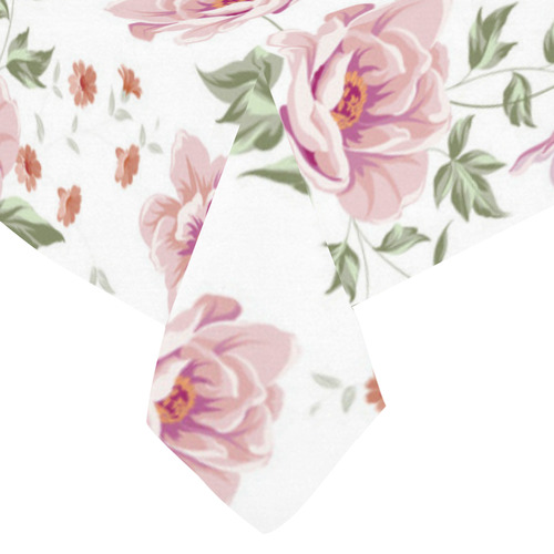 Beautiful Vintage Pink Floral Pattern Cotton Linen Tablecloth 60"x 84"