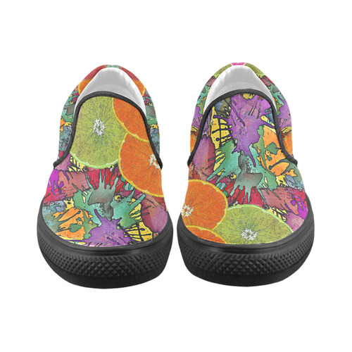 Pop Art Pattern Mix ORANGES SPLASHES multicolored Men's Unusual Slip-on Canvas Shoes (Model 019)