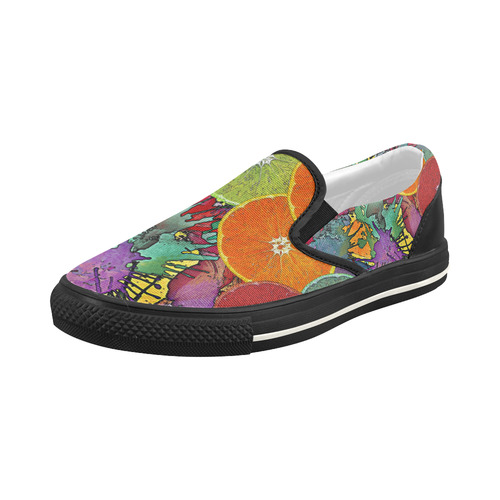 Pop Art Pattern Mix ORANGES SPLASHES multicolored Women's Slip-on Canvas Shoes (Model 019)