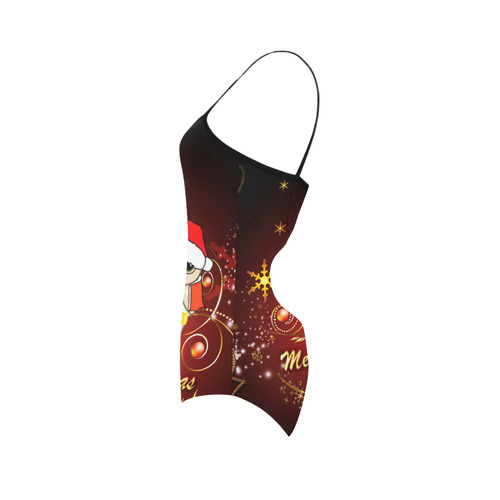 Cute christmas owl on red background Strap Swimsuit ( Model S05)