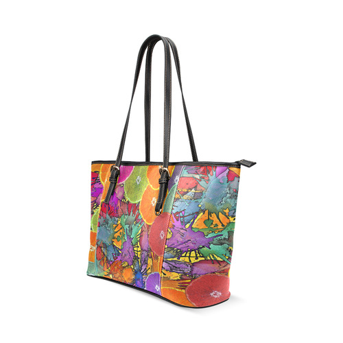 Pop Art Pattern Mix ORANGES SPLASHES multicolored Leather Tote Bag/Small (Model 1640)
