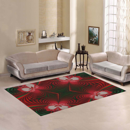 Fractal: Red & Green Christmas Butterfly Area Rug7'x5'