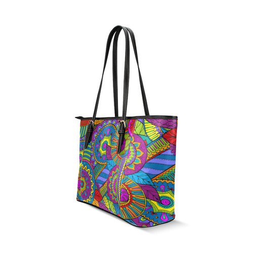Pop Art PAISLEY Ornaments Pattern multicolored Leather Tote Bag/Small (Model 1640)