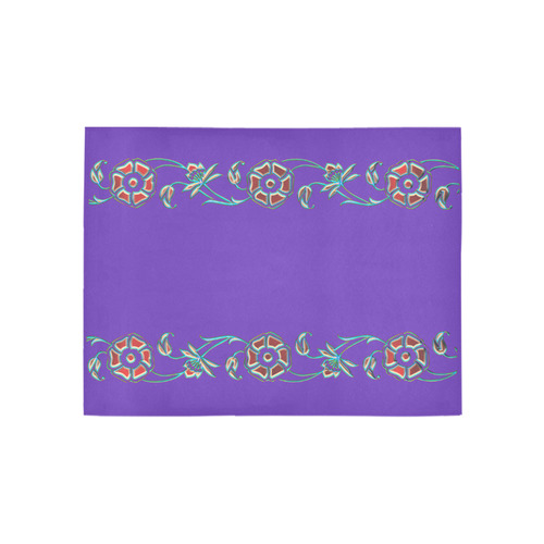 Metallic Multicolored Rainbow Flowers Border on Passionate Purple Area Rug 5'3''x4'