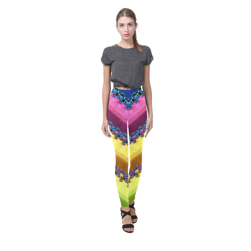 Blue Pink Yellow Green Fractal Art Cassandra Women's Leggings (Model L01)