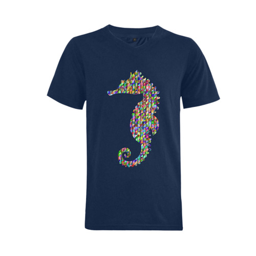 Abstract Triangle Seahorse Blue Men's V-Neck T-shirt  Big Size(USA Size) (Model T10)