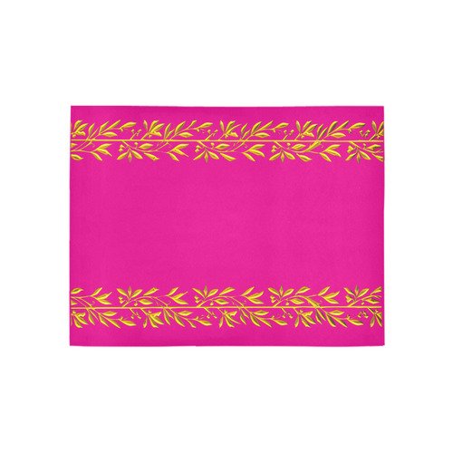 Metallic Golden Leaves & Berries Border on Hot Fuchsia Pink Area Rug 5'3''x4'