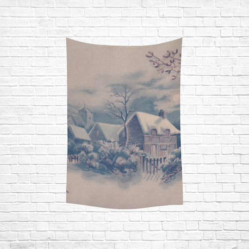 winter scene C Cotton Linen Wall Tapestry 40"x 60"