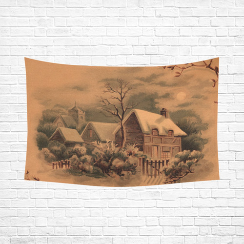 winter scene B Cotton Linen Wall Tapestry 90"x 60"