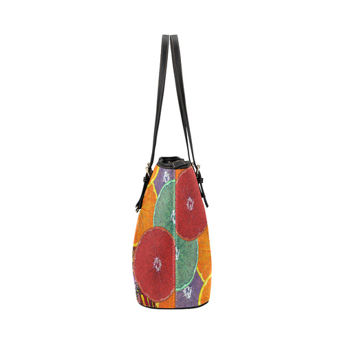 Pop Art Pattern Mix ORANGES SPLASHES multicolored Leather Tote Bag/Large (Model 1651)