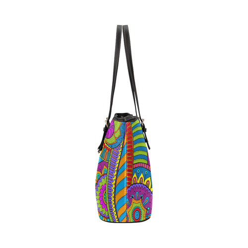 Pop Art PAISLEY Ornaments Pattern multicolored Leather Tote Bag/Small (Model 1651)