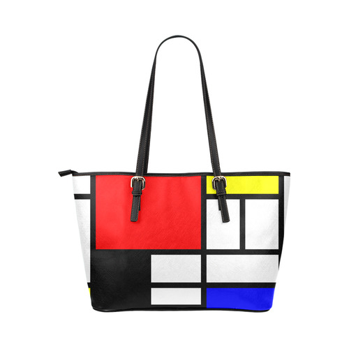 Mosaic DE STIJL Style black yellow red blue Leather Tote Bag/Large (Model 1651)