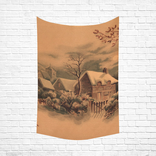 winter scene B Cotton Linen Wall Tapestry 60"x 90"