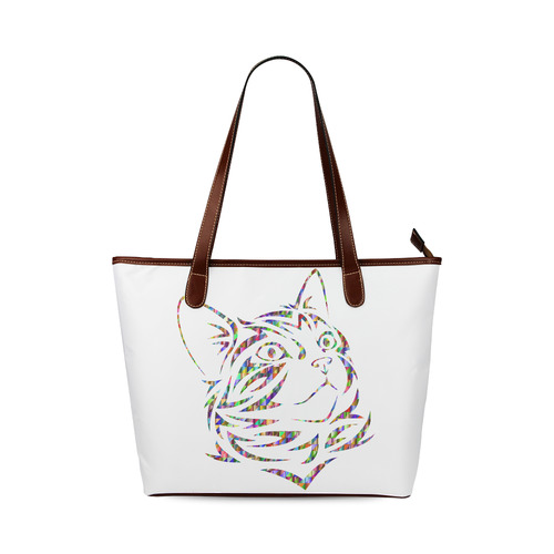 Abstract Triangle Cat White Shoulder Tote Bag (Model 1646)