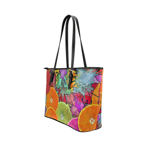 Pop Art Pattern Mix ORANGES SPLASHES multicolored Leather Tote Bag/Large (Model 1651)