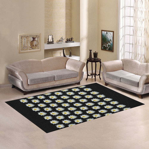 Flowers: White Waterlilies with Dew Drops Area Rug7'x5'