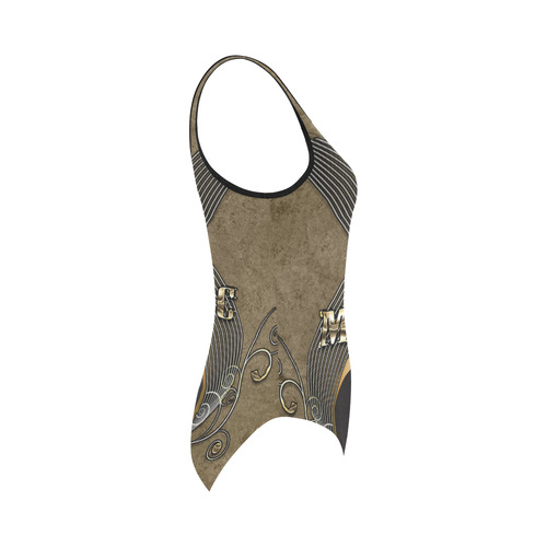 Golden clef and floral design Vest One Piece Swimsuit (Model S04)