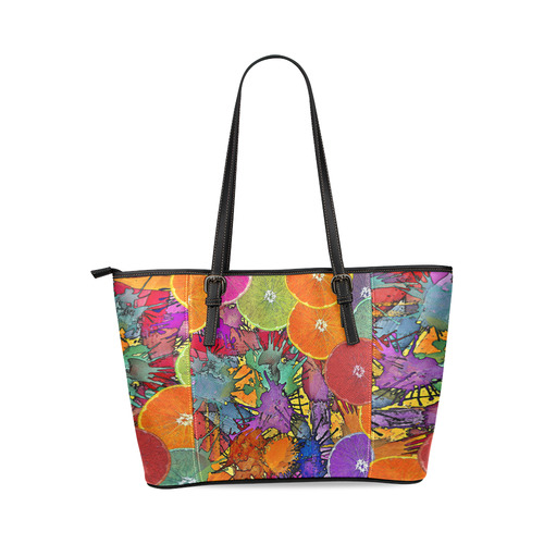 Pop Art Pattern Mix ORANGES SPLASHES multicolored Leather Tote Bag/Small (Model 1640)