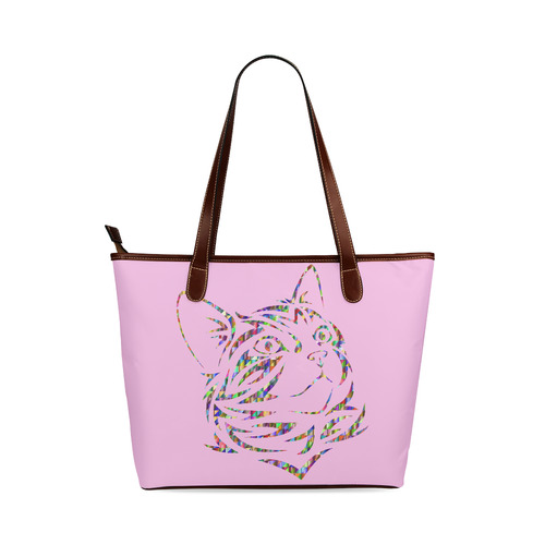 Abstract Triangle Cat Pink Shoulder Tote Bag (Model 1646)