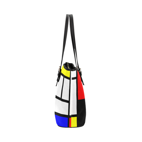 Mosaic DE STIJL Style black yellow red blue Leather Tote Bag/Large (Model 1651)