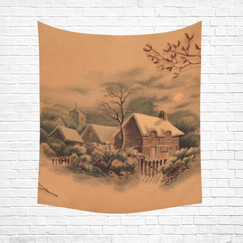 winter scene B Cotton Linen Wall Tapestry 51"x 60"