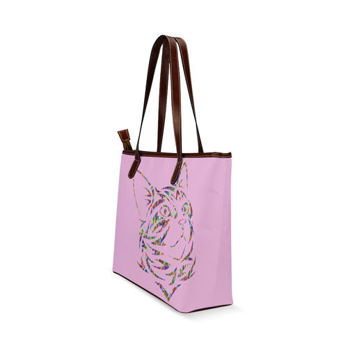 Abstract Triangle Cat Pink Shoulder Tote Bag (Model 1646)