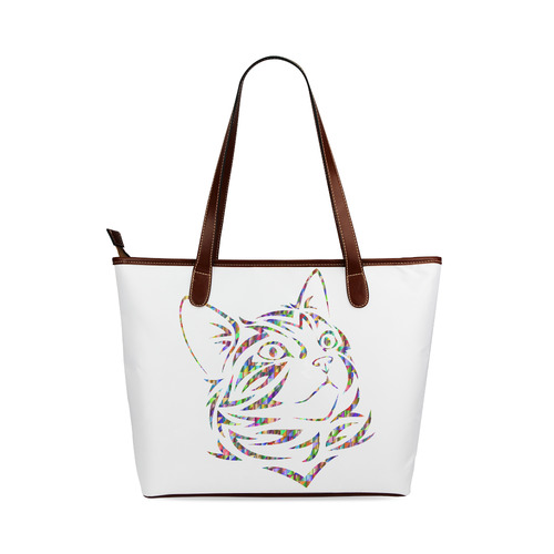 Abstract Triangle Cat White Shoulder Tote Bag (Model 1646)