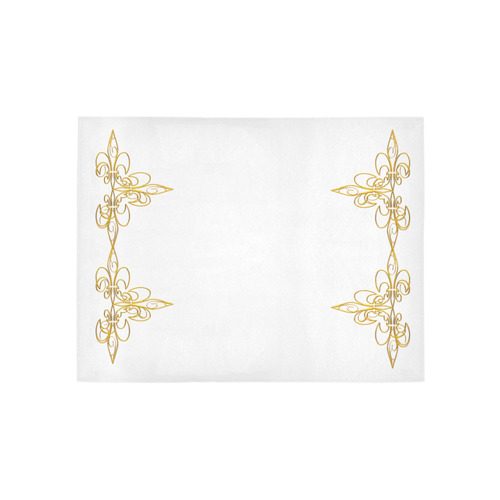 Metallic Golden 3-D-Look Fleur Di Lis Border on Snowy White Area Rug 5'3''x4'
