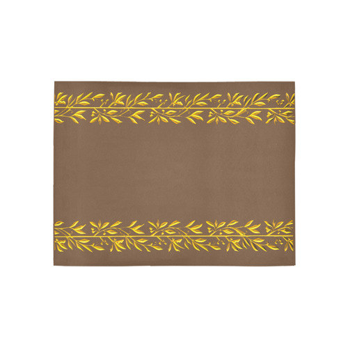 Metallic Golden Leaves & Berries Border on Chocolate Brown Area Rug 5'3''x4'