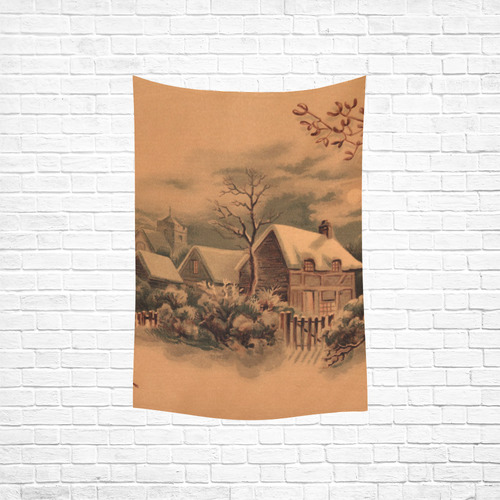 winter scene B Cotton Linen Wall Tapestry 40"x 60"