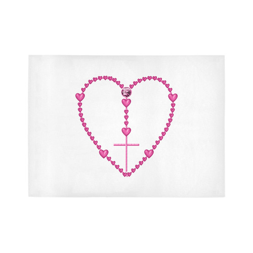Catholic: Pink Rosary with Heart Shaped Beads Area Rug7'x5'