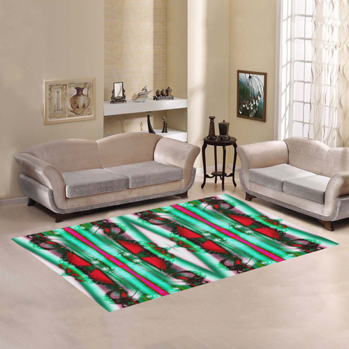 Fractal: Red & Green Christmas Ribbons Area Rug7'x5'