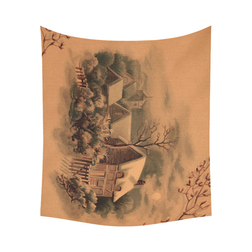 winter scene B Cotton Linen Wall Tapestry 60"x 51"