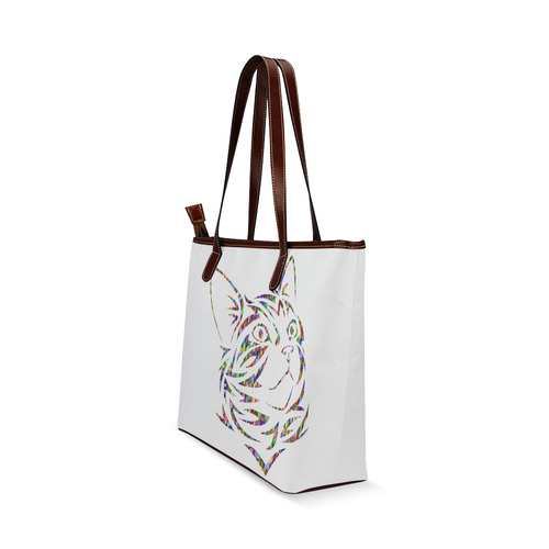 Abstract Triangle Cat White Shoulder Tote Bag (Model 1646)