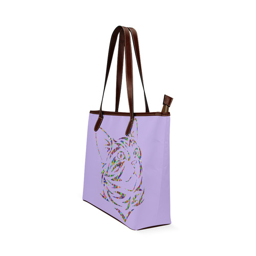 Abstract Triangle Cat Purple Shoulder Tote Bag (Model 1646)