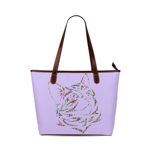 Abstract Triangle Cat Purple Shoulder Tote Bag (Model 1646)