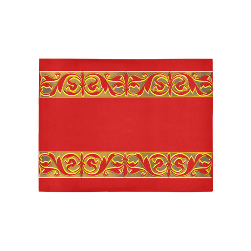 Metallic Golden 3-D-Look Scrolls Border 2 on Firecracker Red Area Rug 5'3''x4'
