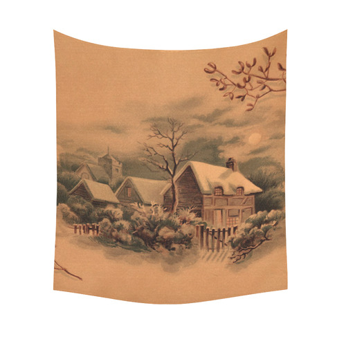 winter scene B Cotton Linen Wall Tapestry 51"x 60"