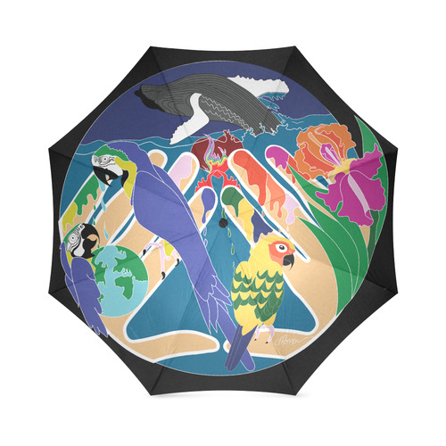 Tropical Cration Black Foldable Umbrella (Model U01)