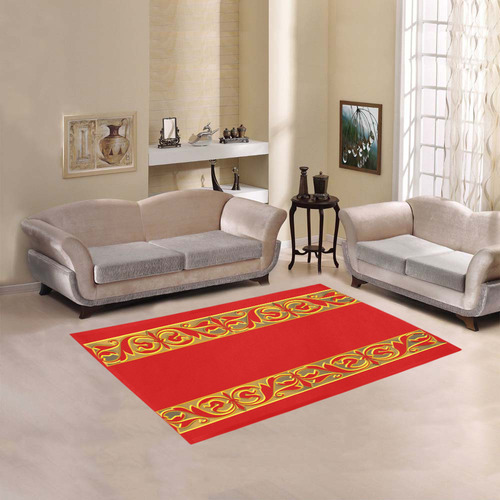 Metallic Golden 3-D-Look Scrolls Border 2 on Firecracker Red
