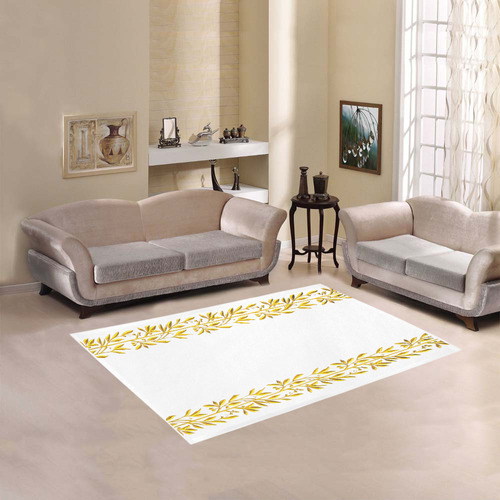 Metallic Golden Leaves & Berries Border on White Area Rug 5'3''x4'