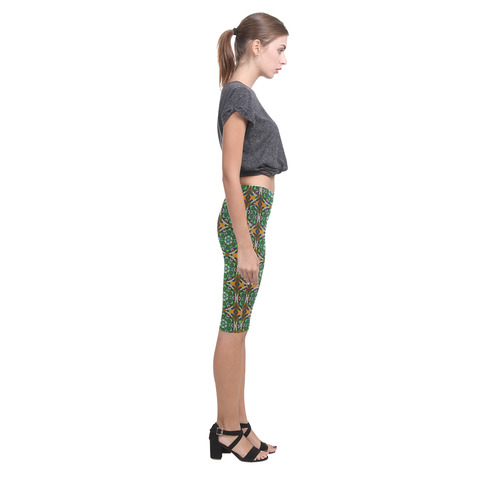 Green and Brown Floral Hestia Cropped Leggings (Model L03)